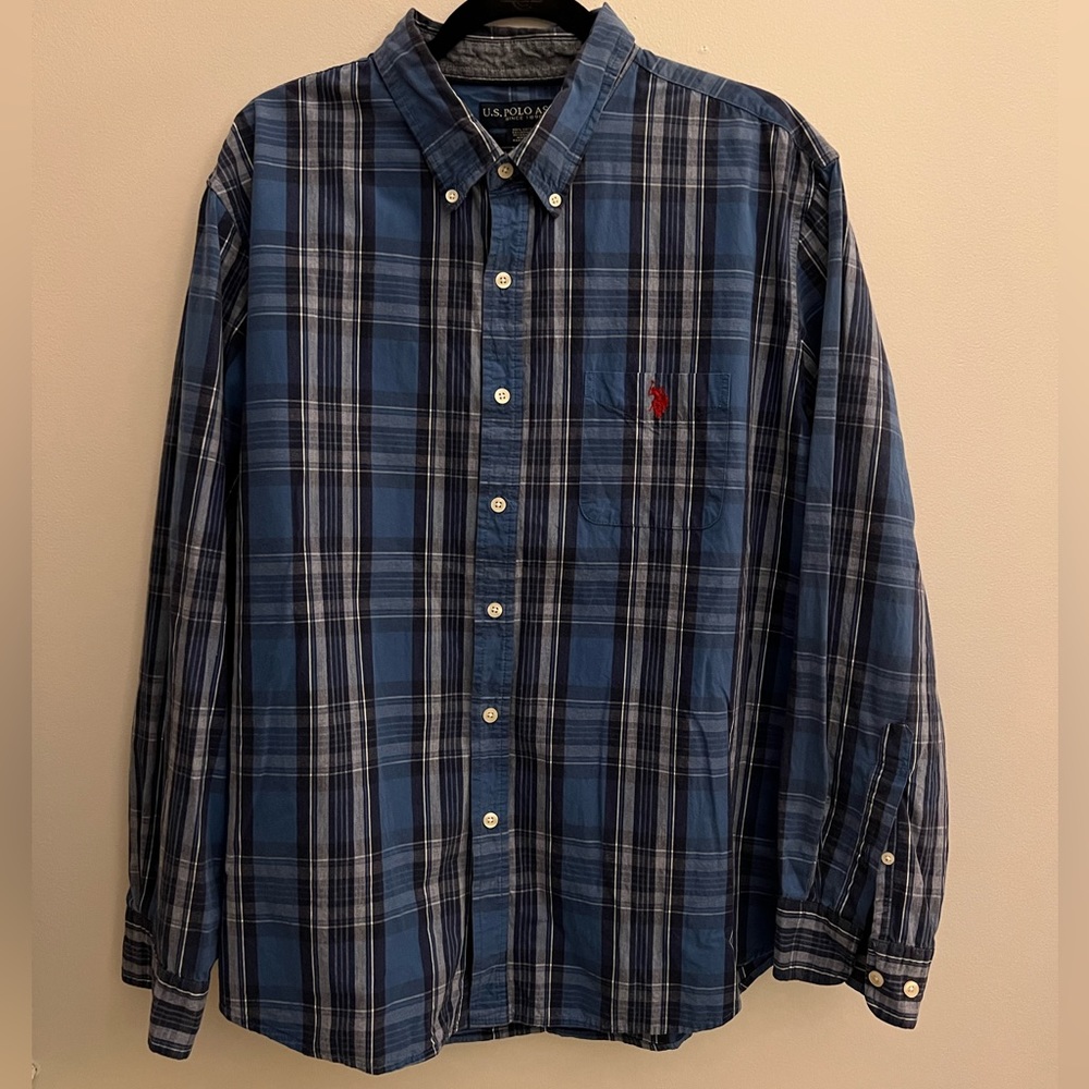 U.S. Polo Assn. Long Sleeve Blue Plaid Button Down Shirt Size XXL